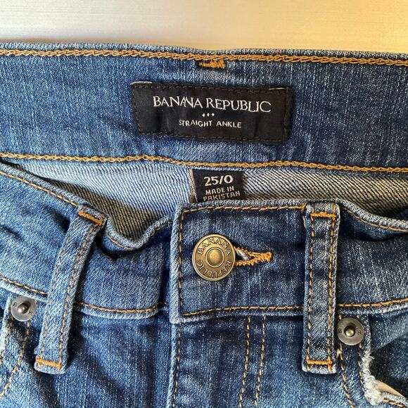 Banana Republic Women Straight Jeans size 25/0 Blue Mid Rise Stretch Ankle - Picture 8 of 11